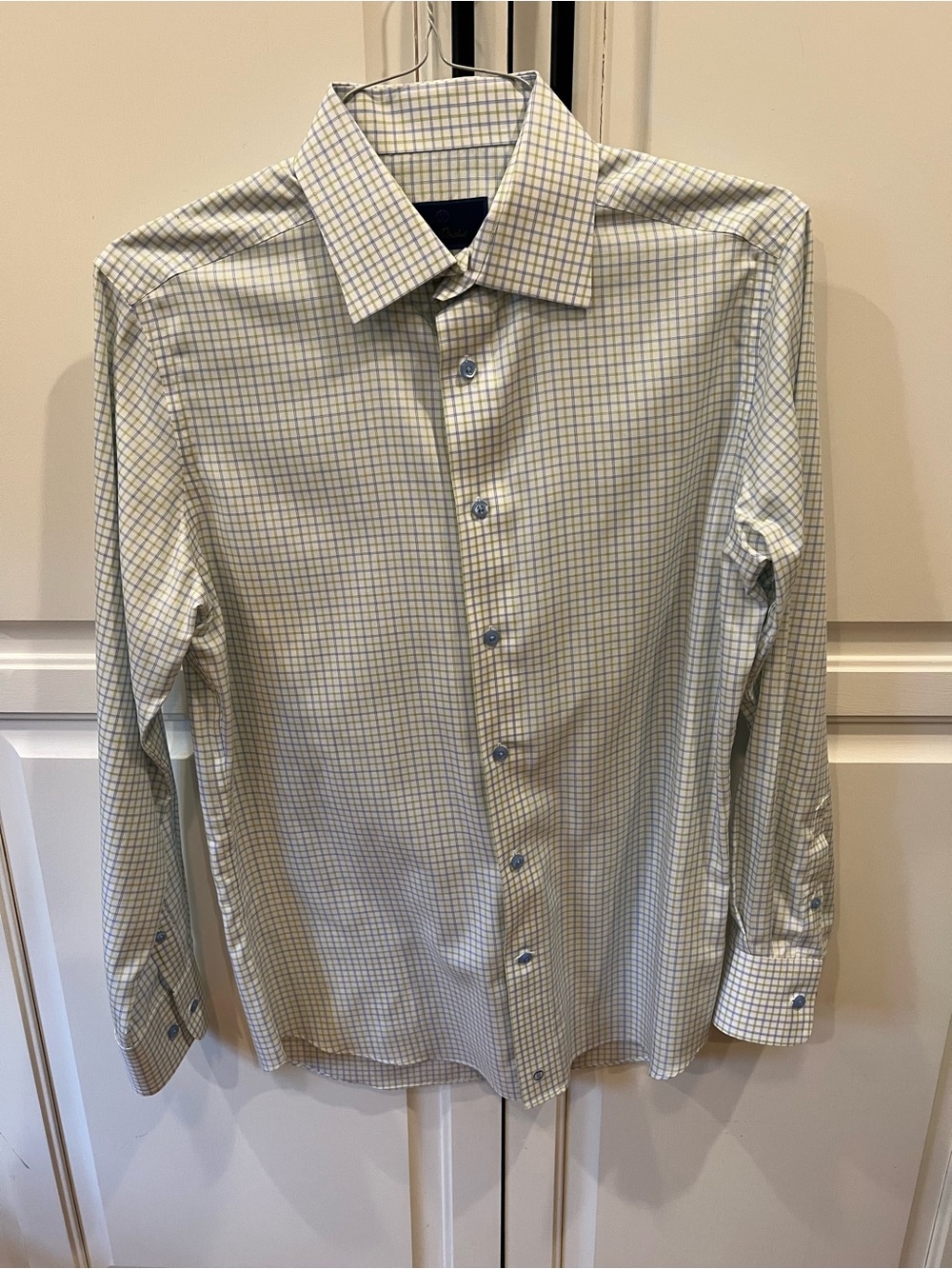 David Donahue Light Blue and White Windowpane Dress Shirt